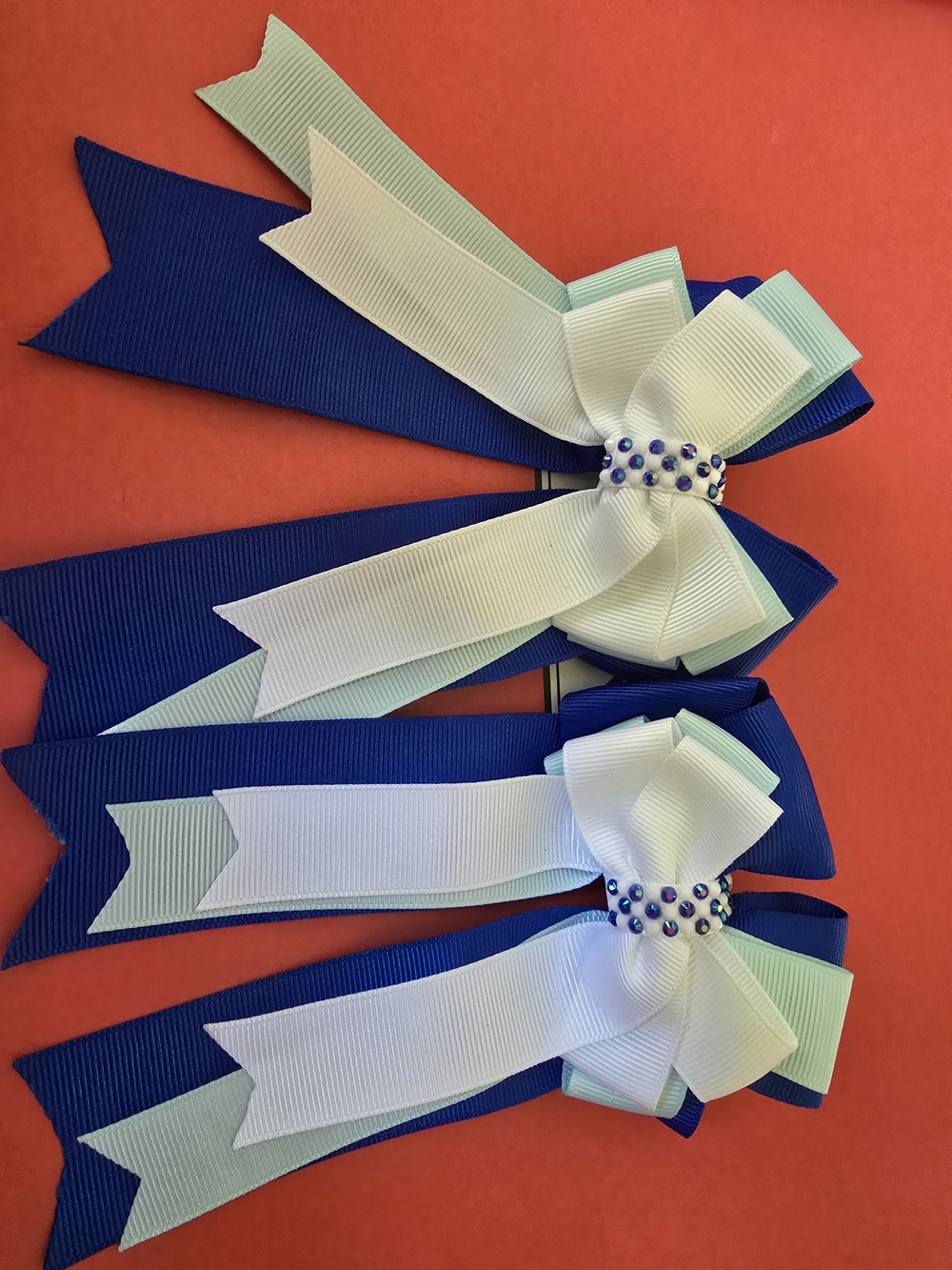 Girls' Double-Layer Ribbon Hair Bows in Navy and Light Blue